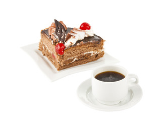 cup of coffee and cake isolated