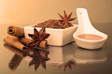 Star anise, cinnamon and flax