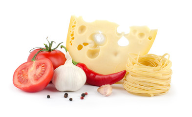 pasta ingredients isolated on white background