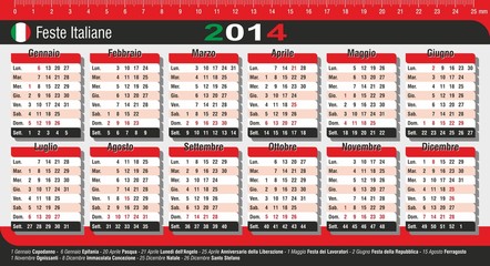 calendario 2014 da tavolo con festivit&agrave; Italiane