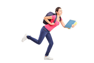 Young female student in a rush