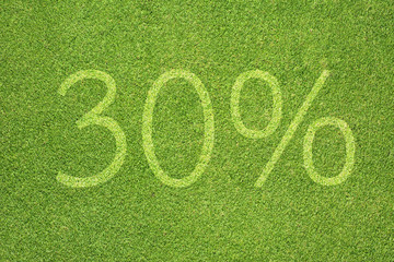 Percent icon on green grass texture and background