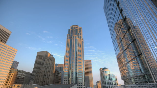 Timelapse of the Seattle Skyscrapers in the city at sunset 
