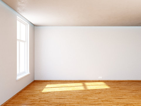 Leere Wohnung mit Parkettboden und Lichtdecke 3D