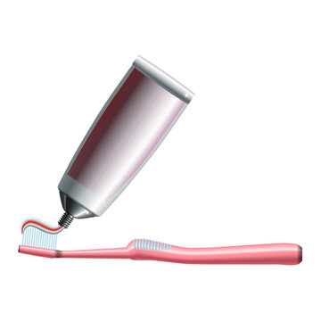 Set of pink toothbrush and toothpaste tube, Eps10