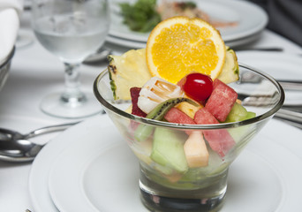Nice Cut Fruit Bowl on Dinner Table
