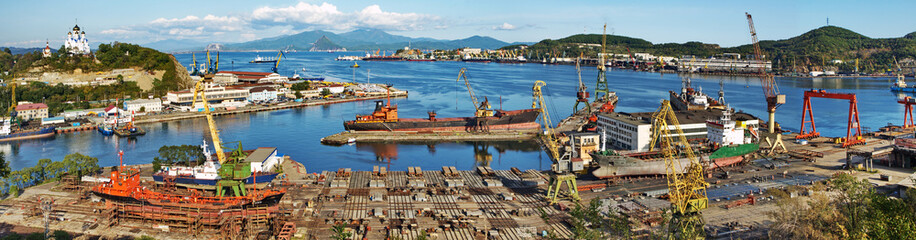 Slipway area, port Nakhodka, Russia. Panorama