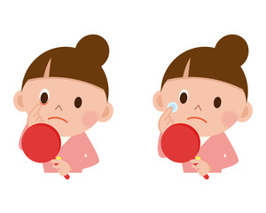 目の病気とコンタクトレンズを入れる女性セット