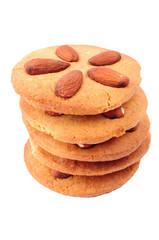 Stack of almond biscuits isolated on white background. Christmas