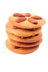 Stack of almond biscuits isolated on white background. Christmas