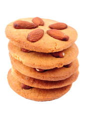 Stack of almond biscuits isolated on white background. Christmas