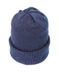 Blue knitted hat.