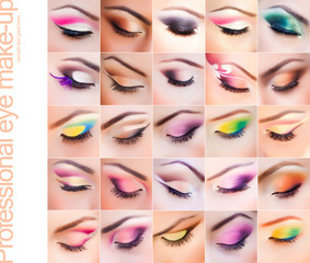 set of colorful make-up on closed eyes - vibrant colors - 46364714