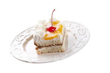 piece of cake with cherry on the plate