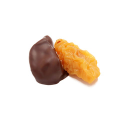 Pear. Dried fruit in chocolate.
