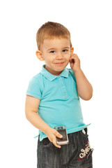 Cute toddler boy with phone