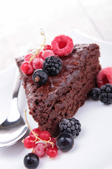 chocolate pie and berries fruits