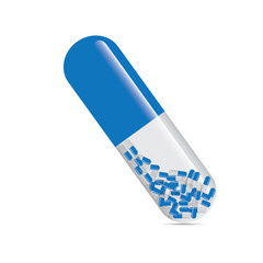 Blue pill on white background.