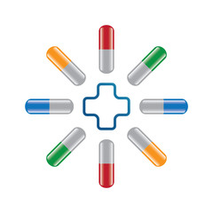 Set of pills whit cross .