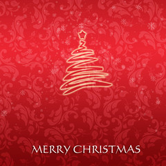 Christmas card with a tree on a red background