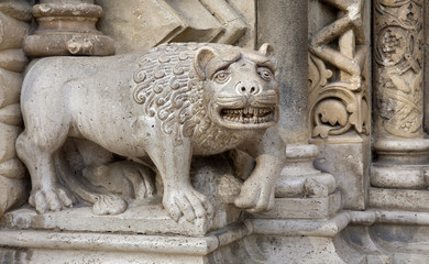Budapest -  Detail of lion from church of Jak - obrazy, fototapety, plakaty