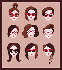 collection of girls in glasses - 46372744