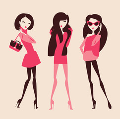 Fototapeta na wymiar fashion girls in pink