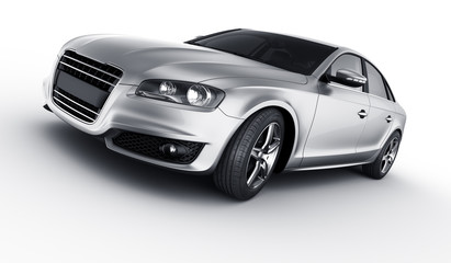 Silver car in studio