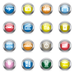 Travel icons in color glossy circles