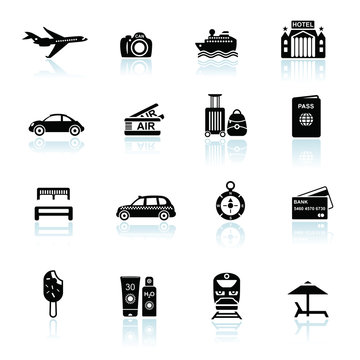 Travel icons black on white