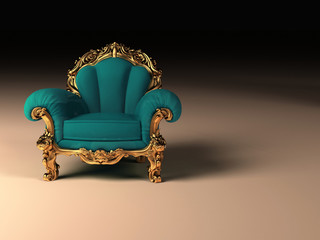 Fototapeta na wymiar Królewski nowoczesny fotel z złotej ramie
