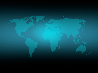 Fototapeta na wymiar Dotted mapa świata z blaskiem na ciemnym tle