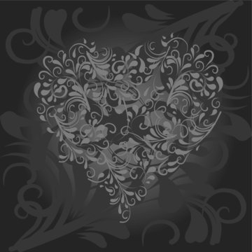 Hintergrund Herz aus Ornamenten, schwarz