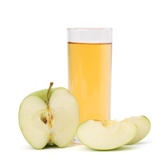 apple juice in glass and apple