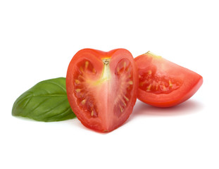 Tomato vegetable segment and basil leaf