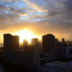 Fototapeta na wymiar Urban Landscape Of A Downtown Honolulu Sunset