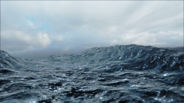Rough Sea Loop 3D Animation loop of big waves in an agitated ocean. Camera goes underwater several times