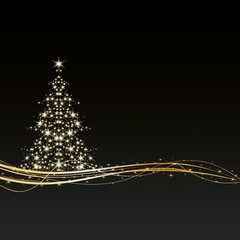 Weihnachten - Hintergrund - Baum - Sterne - Schwarz/Gold