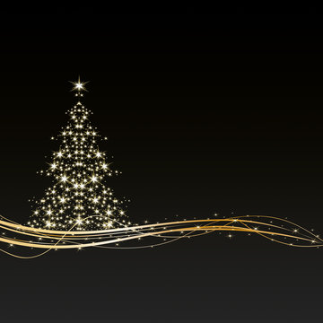 Weihnachten - Hintergrund - Baum - Sterne - Schwarz/Gold