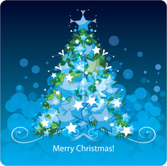 Christmas tree, greetings card. Vector Illustration