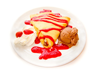 Strawberry Banana Crepe with Chocolate syrup