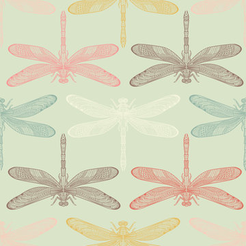 Fototapeta Dragonflies seamless pattern