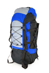 Modern tourist backpack isolated on white