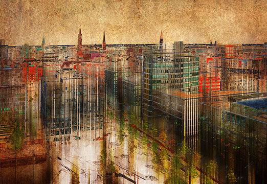 Hamburg skyline, Mischtechnik
