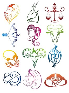 Set of 12 Zodiac signs isolated on a white background