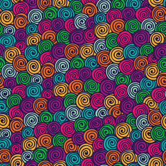 Seamless abstract hand-drawn pattern with bright color spirals