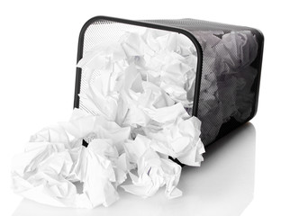 metal trash bin from paper isolated on white