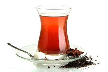 glass of Turkish tea, isolated on white