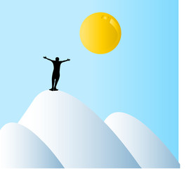 Silhouette of man on top of mountains,conceptua l of success