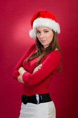 Beautiful woman with santa hat